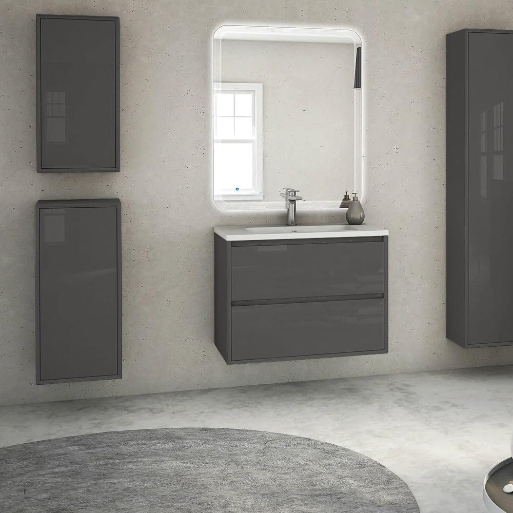 Baden Haus "Glass" 30" Two-Drawer Wall-Hung Bathroom Vanity with Top/Sink, Anthracite