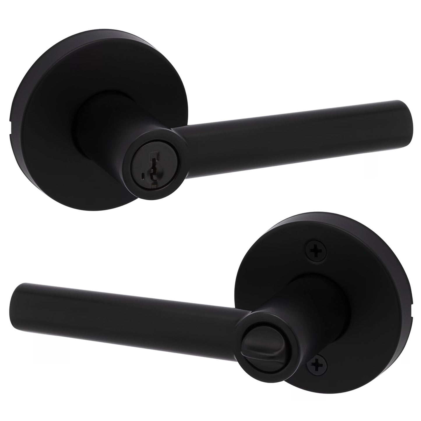 Kwikset Milan Round Keyed Lever Handle for Exterior and Entry Doors in Matte Black Finish