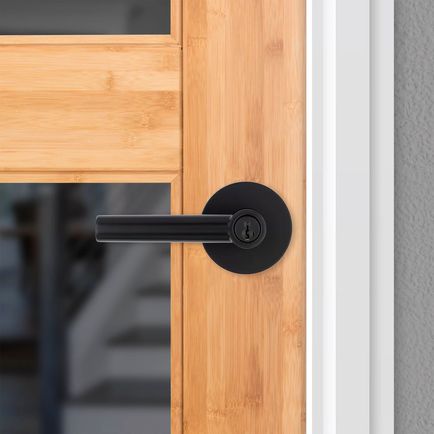 Kwikset Milan Round Keyed Lever Handle for Exterior and Entry Doors in Matte Black Finish