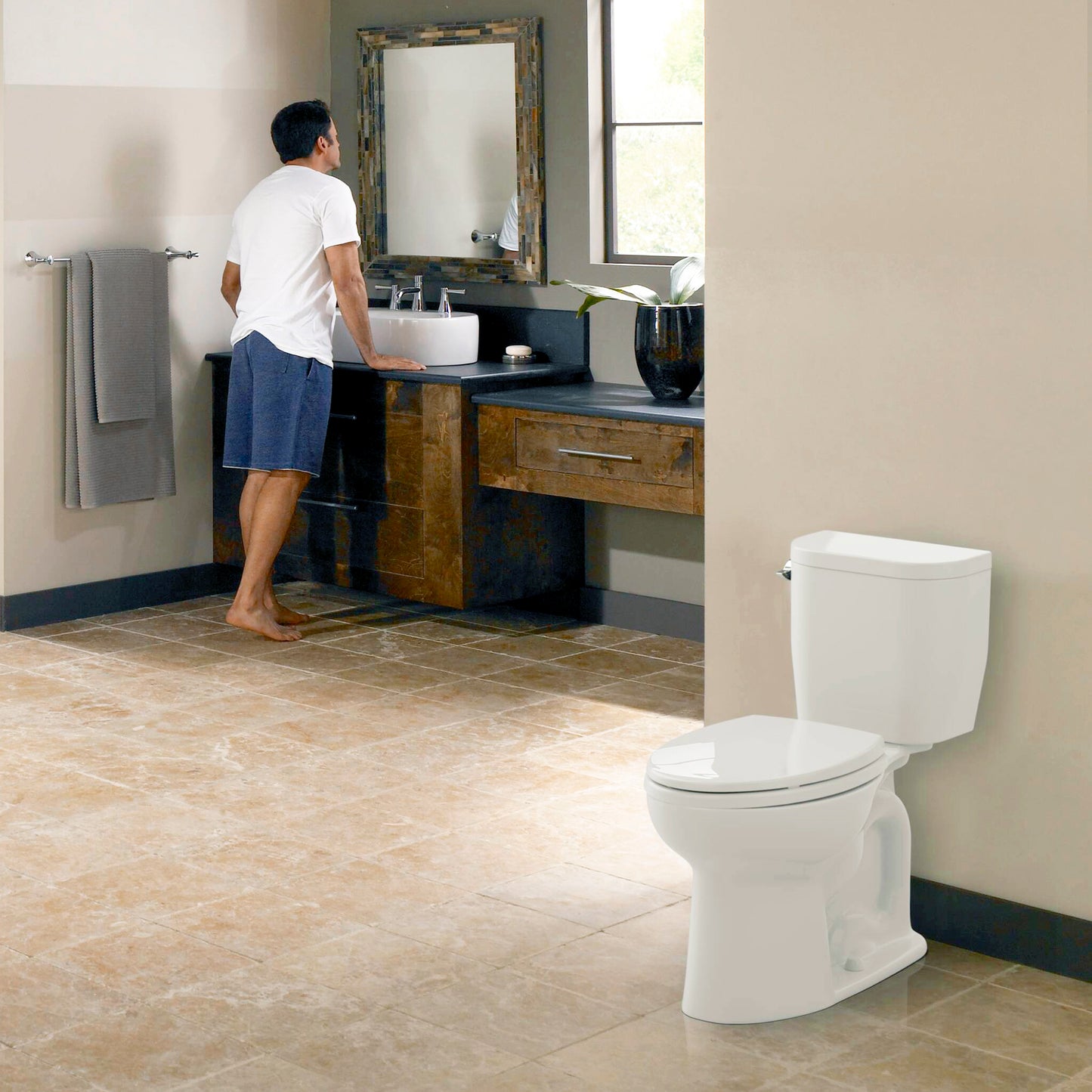 TOTO Entrada Close Coupled Elongated Two Piece Toilet Universal Height, White (Less Seat)