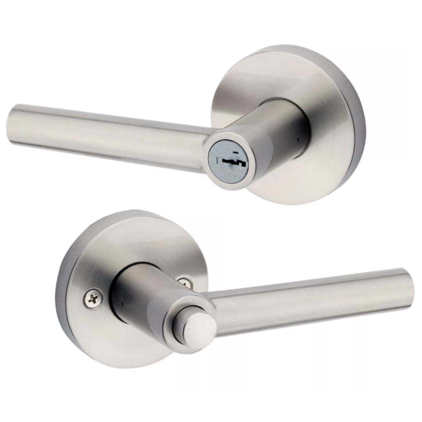 Kwikset Milan Round Lever Handle - Keyed with SmartKey Technology for Exterior Doors, Satin Nickel