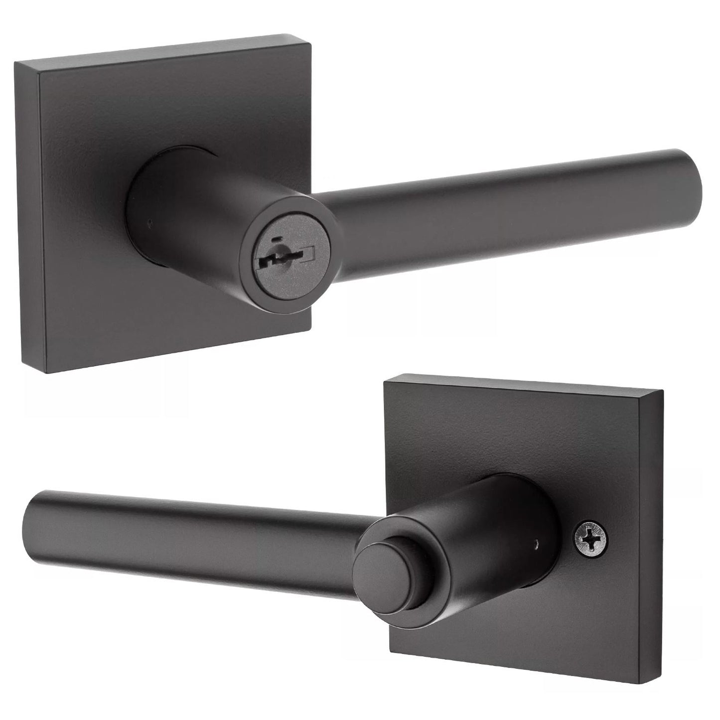 Kwikset Milan Square Lever Handle - Keyed with SmartKey Technology for Exterior Doors, Matte Black