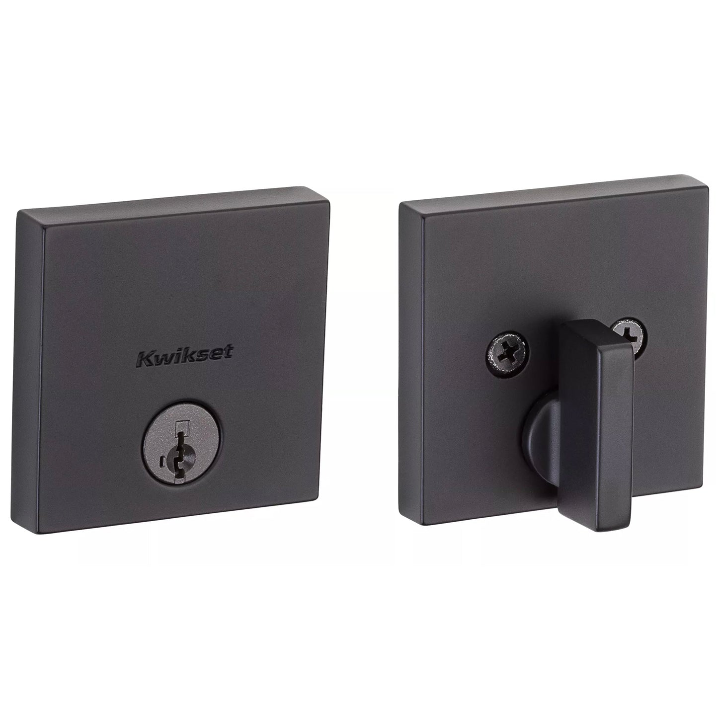 Kwikset Downtown Square Deadbolt - Keyed One Side with SmartKey Technology in Matte Black