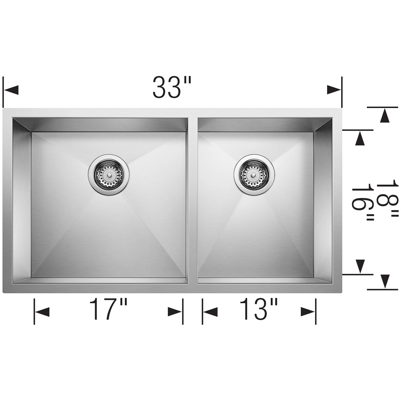 Blanco Quatrus R0 Stainless Steel Undermount Double Bowl Kitchen Sink, 60/40, 33x18"