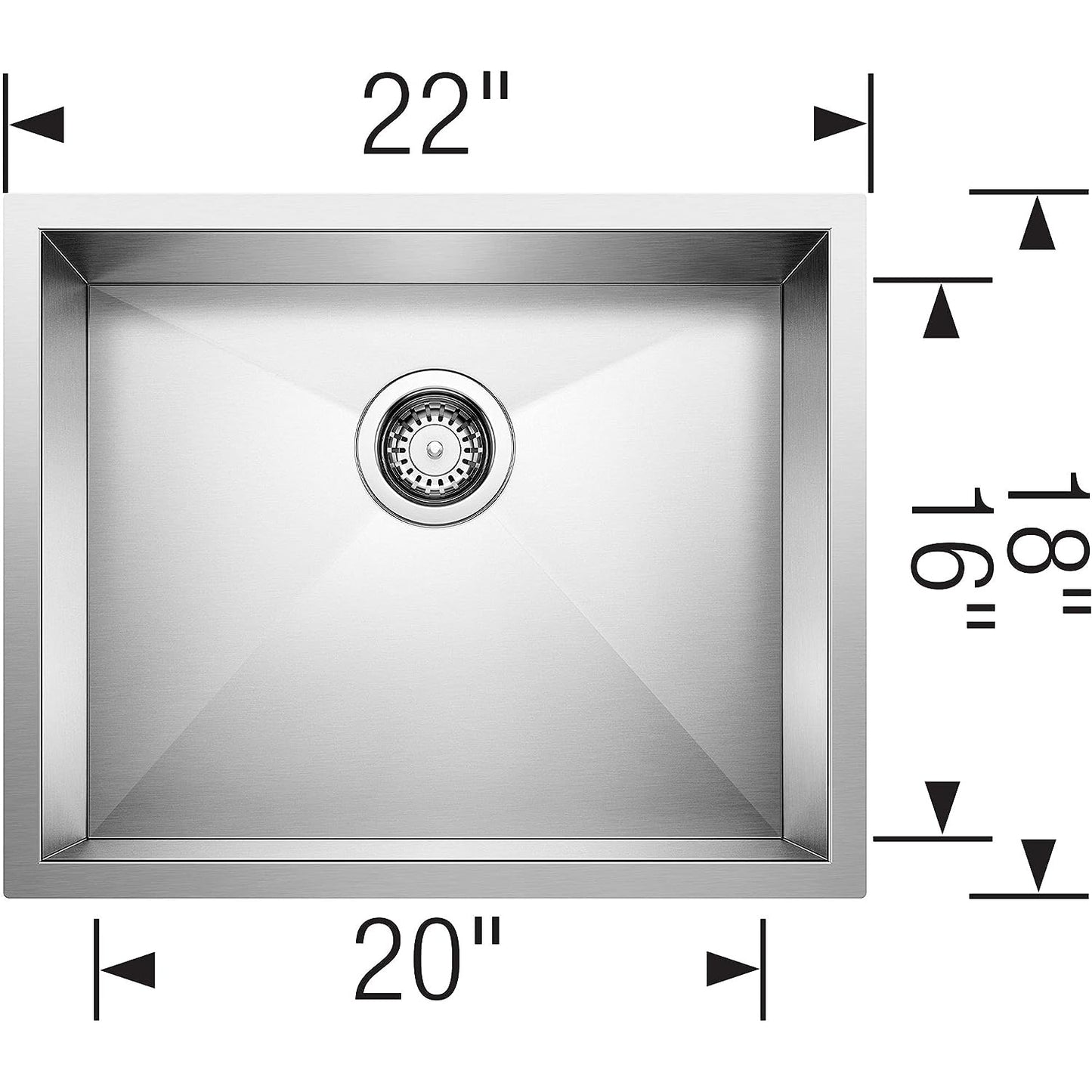 BLANCO Quatrus R0 Stainless Steel Undermount Single Bowl Kitchen Sink, 22" L X 18" W