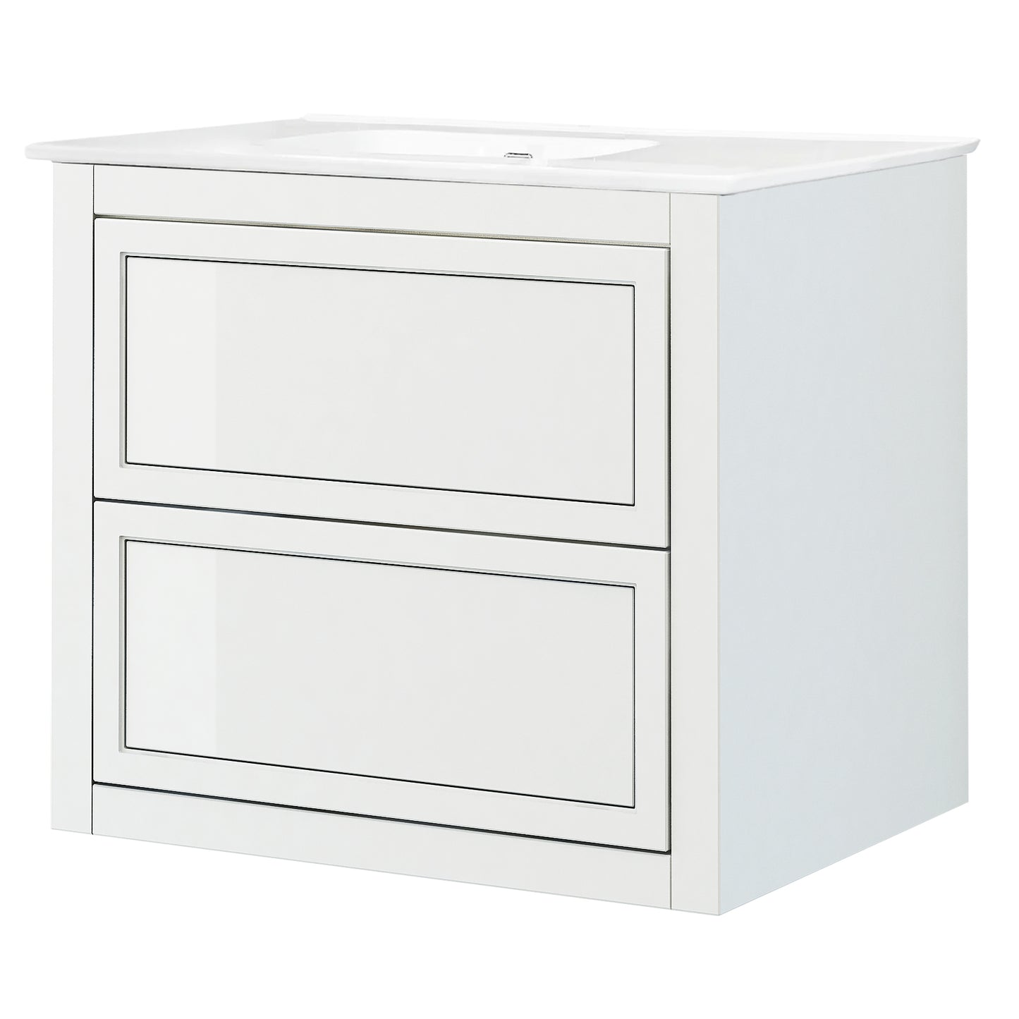 Baden Haus Retro 24" Wall Mount Bathroom Vanity with Sink and 2 Push-Open Drawers, Matte White