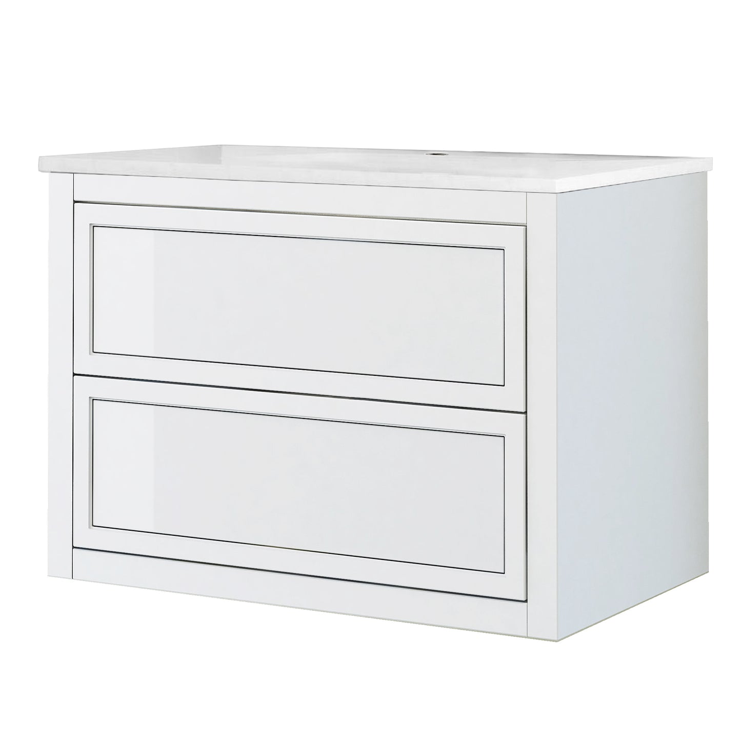 Baden Haus Retro 30" Wall Mount Two Drawer Bathroom Vanity Cabinet with Sink, Matte White