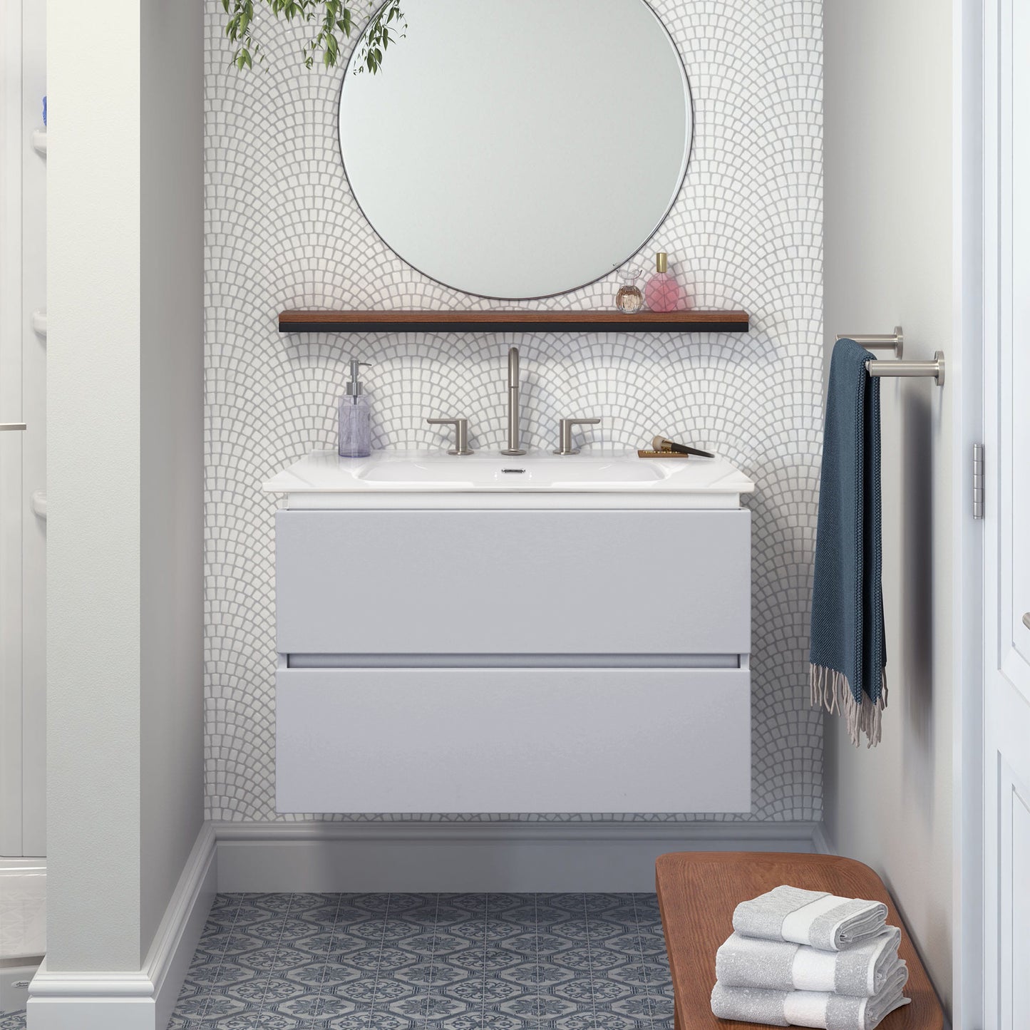 Baden Haus AVRIL Bathroom Vanity with Sink and 2 Smooth Closing Drawers, Matte Light Gray