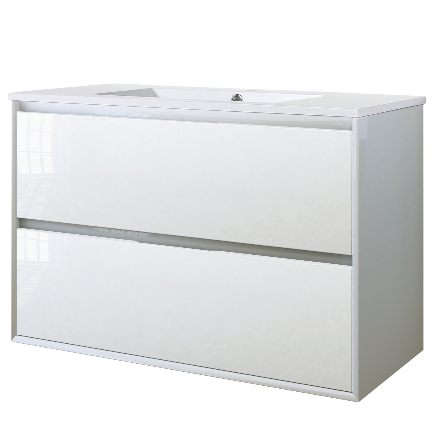 Baden Haus "Glass" 36" Two-Drawer Wall-Hung Bathroom Vanity Cabinet with Top/Sink