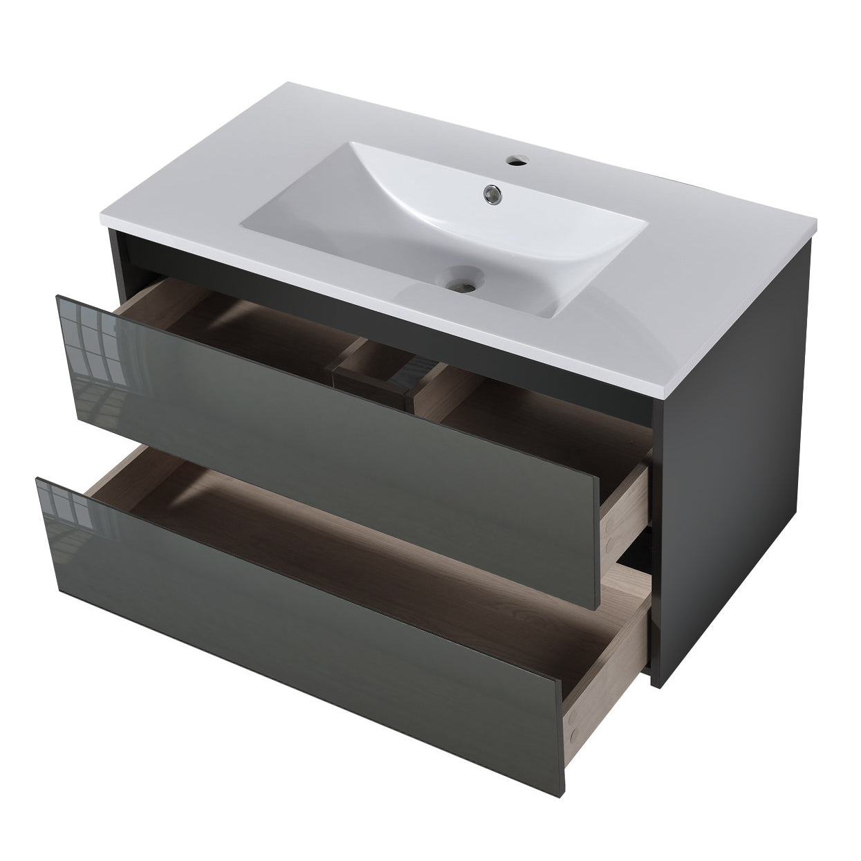 Baden Haus "Glass" 36" Two-Drawer Wall-Hung Bathroom Vanity Cabinet with Top/Sink