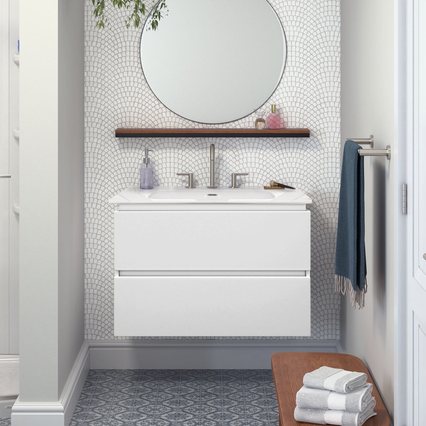 Baden Haus AVRIL Bathroom Vanity with Sink and 2 Smooth Closing Drawers, Matte White