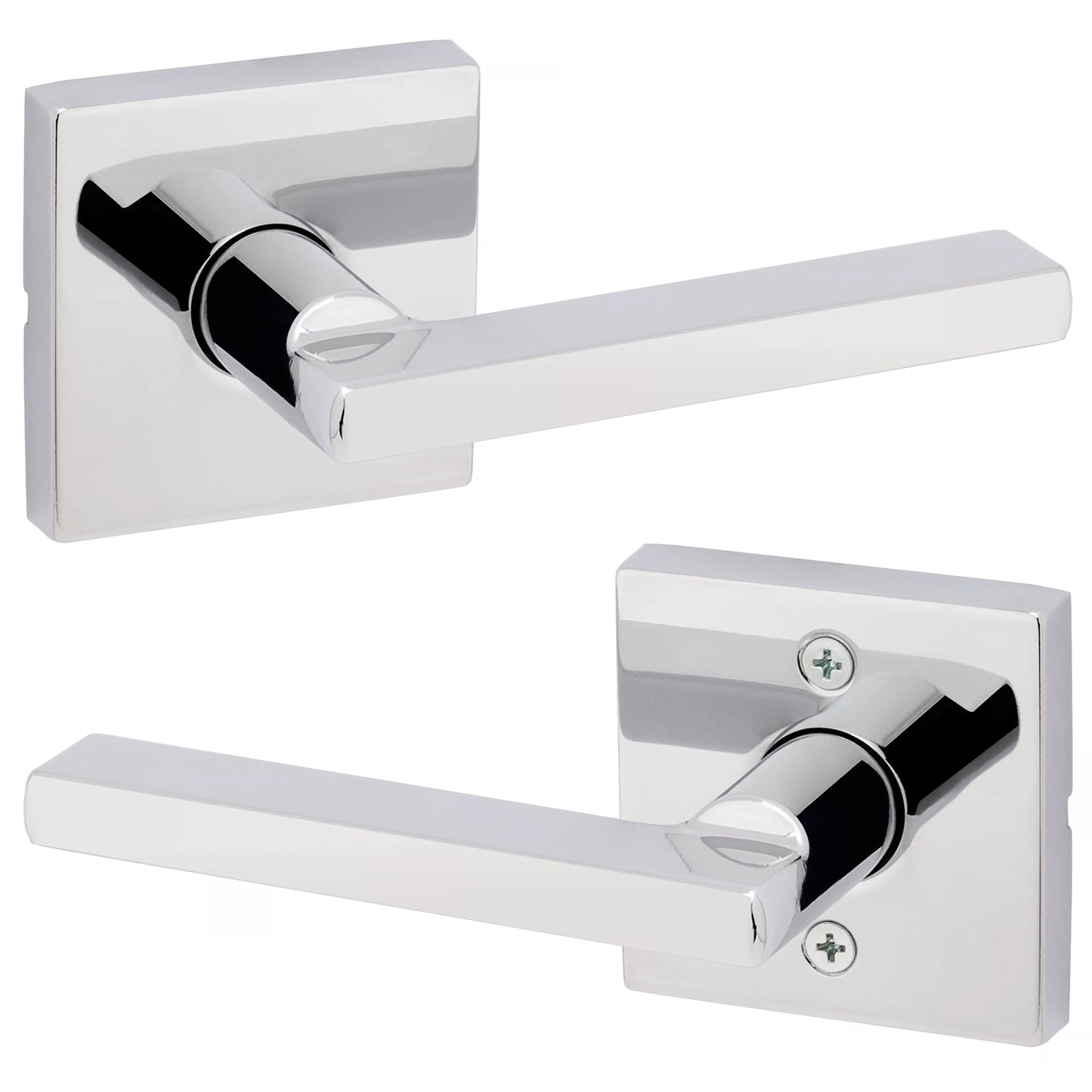 Kwikset Halifax Square Lever Handle for Closet/Hall Interior Doors in Polished Chrome