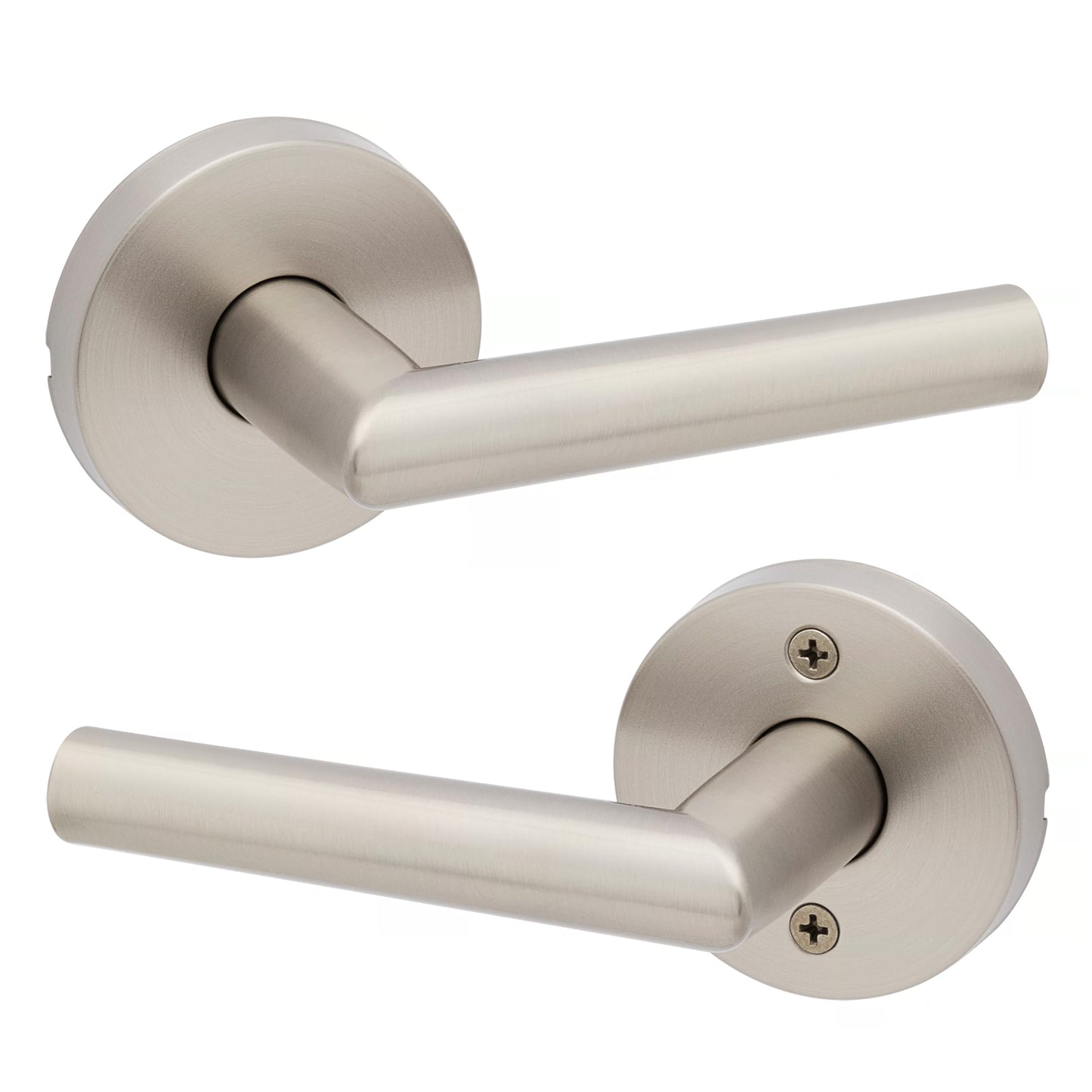 Kwikset Milan Round Lever Handle for Interior Doors in Satin Nickel, Easy Installation