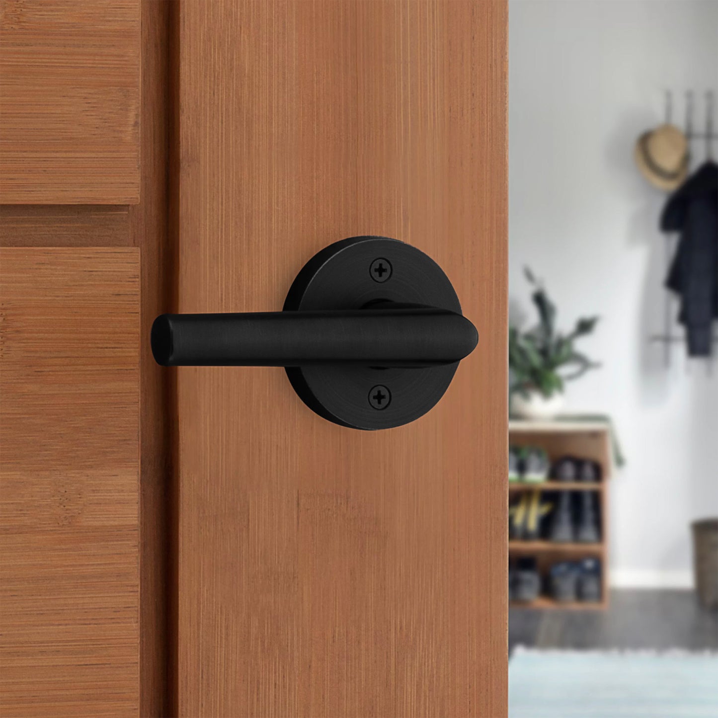 Kwikset Milan Round Lever Handle for Interiors Hall/Closet Doors in Matte Black Finish