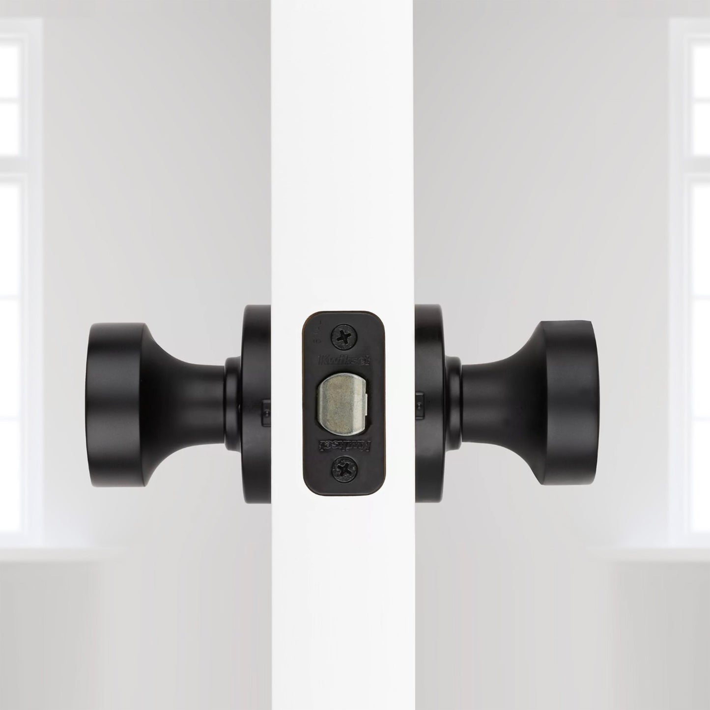 Kwikset Round Pismo Hall/Closet Passage Door Knob for Interior Doors in Matte Black Finish