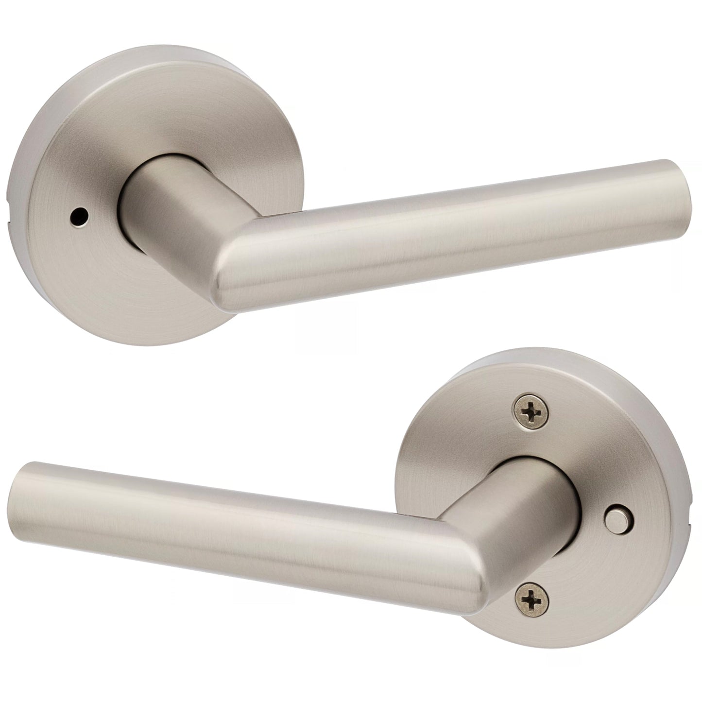 Kwikset Milan Round Lever Privacy Handle for Interior Doors, Satin Nickel