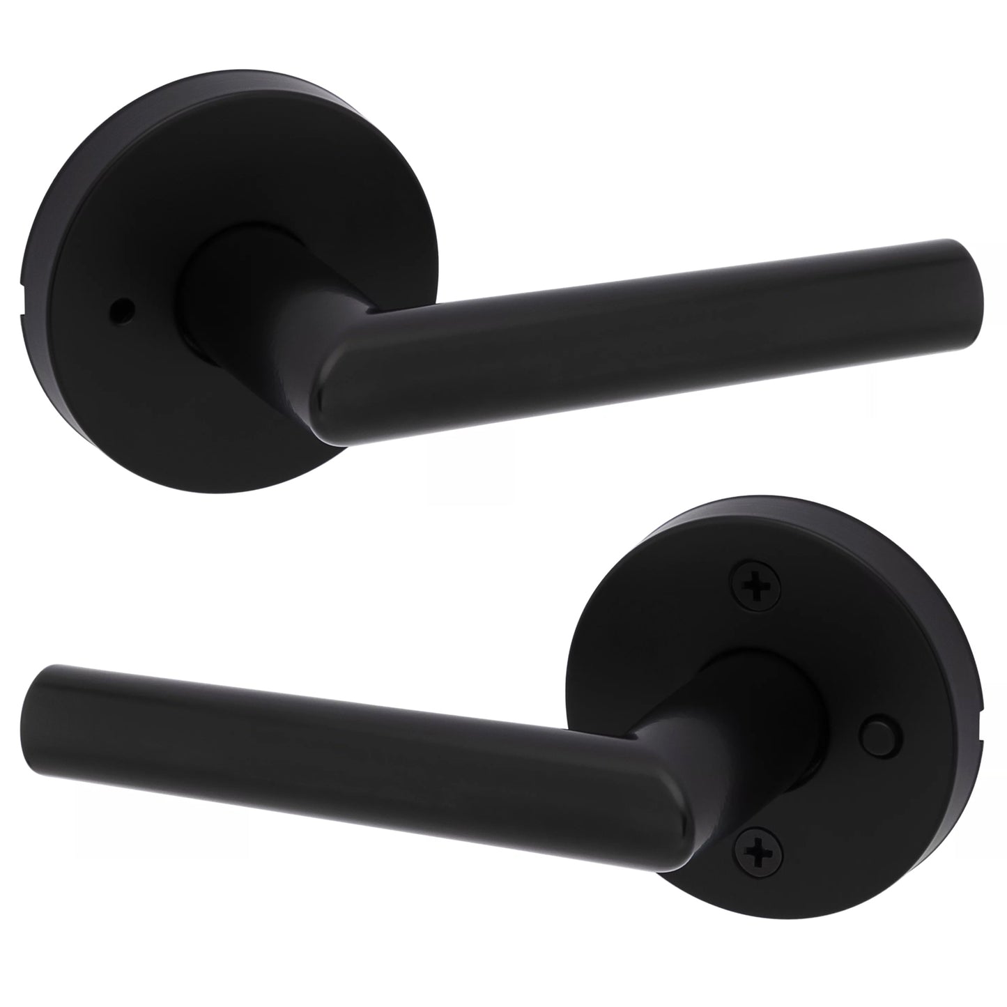 Kwikset Round Milan Lever Handle for Bedrooms and Bathrooms in Matte Black Finish