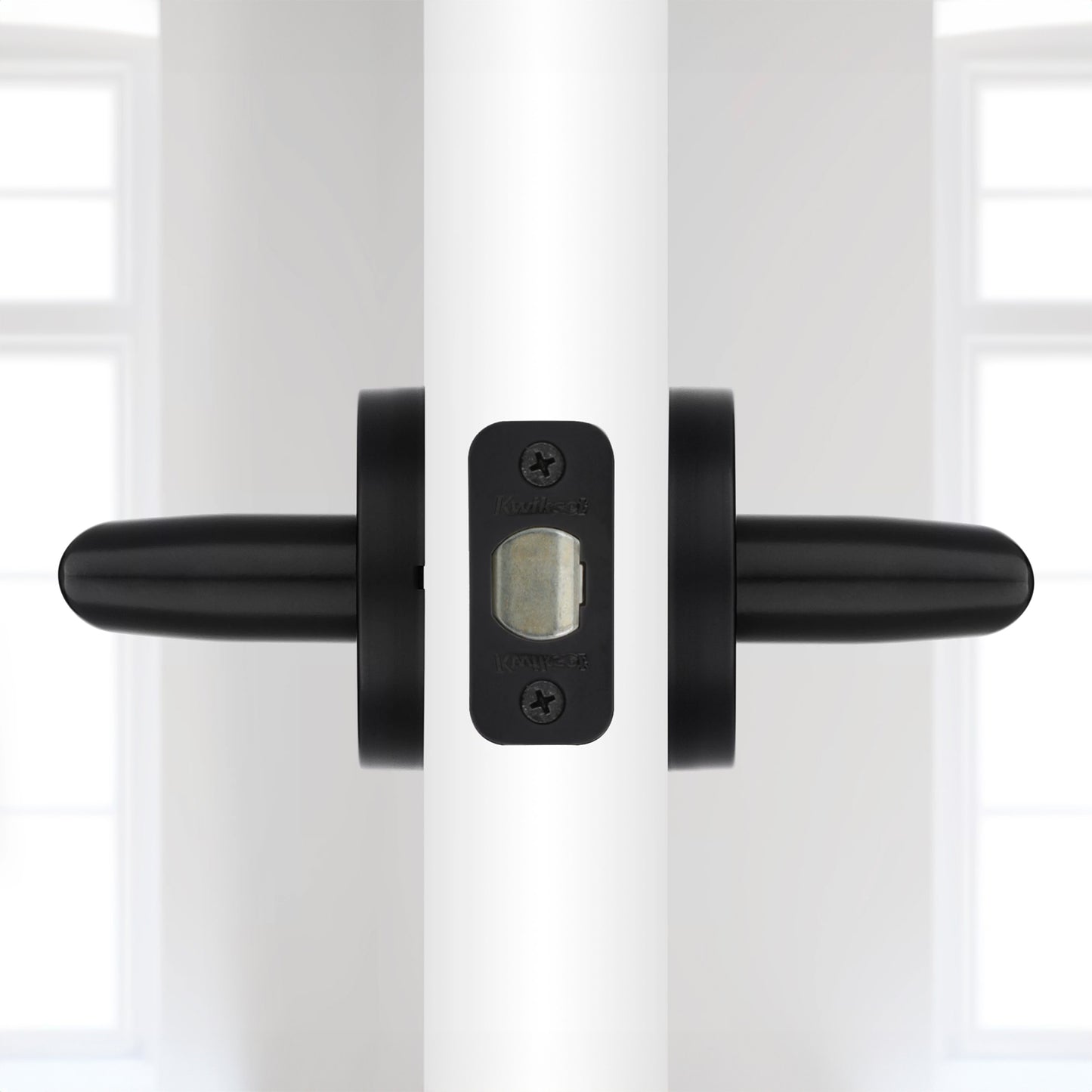 Kwikset Round Milan Lever Handle for Bedrooms and Bathrooms in Matte Black Finish