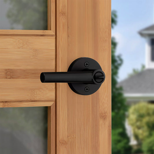 Kwikset Milan Round Keyed Lever Handle for Exterior and Entry Doors in Matte Black Finish