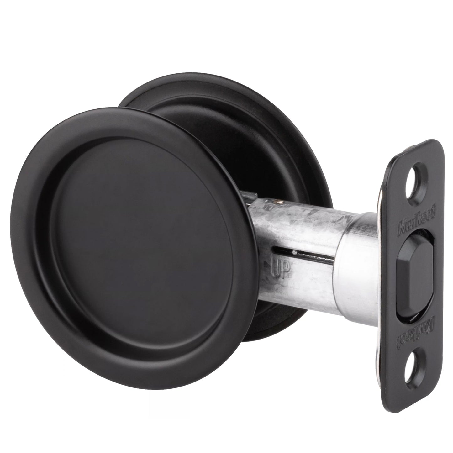 Kwikset 93340 Round Pocket Door Lock for Interior Doors in Matte Black Finish