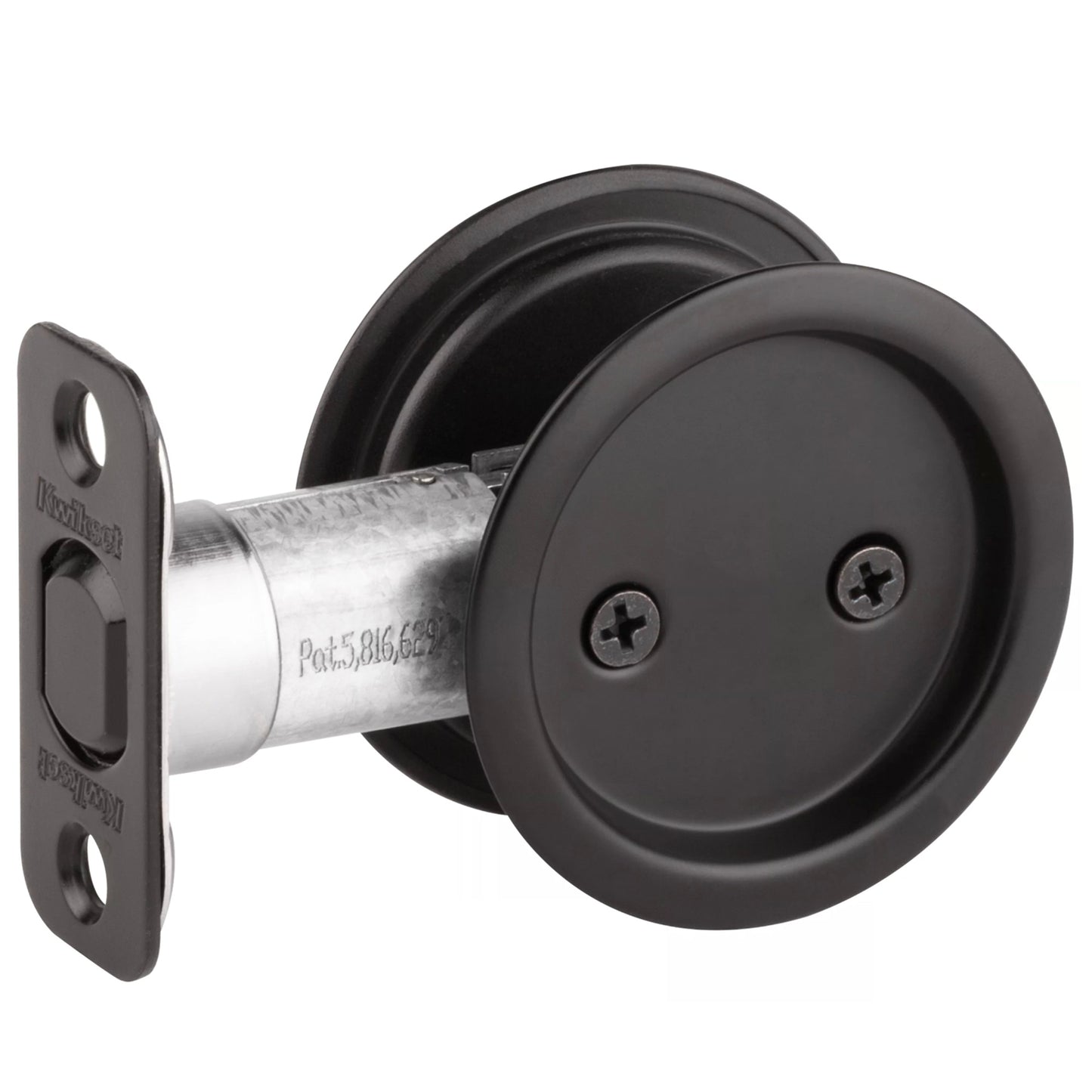 Kwikset 93340 Round Pocket Door Lock for Interior Doors in Matte Black Finish