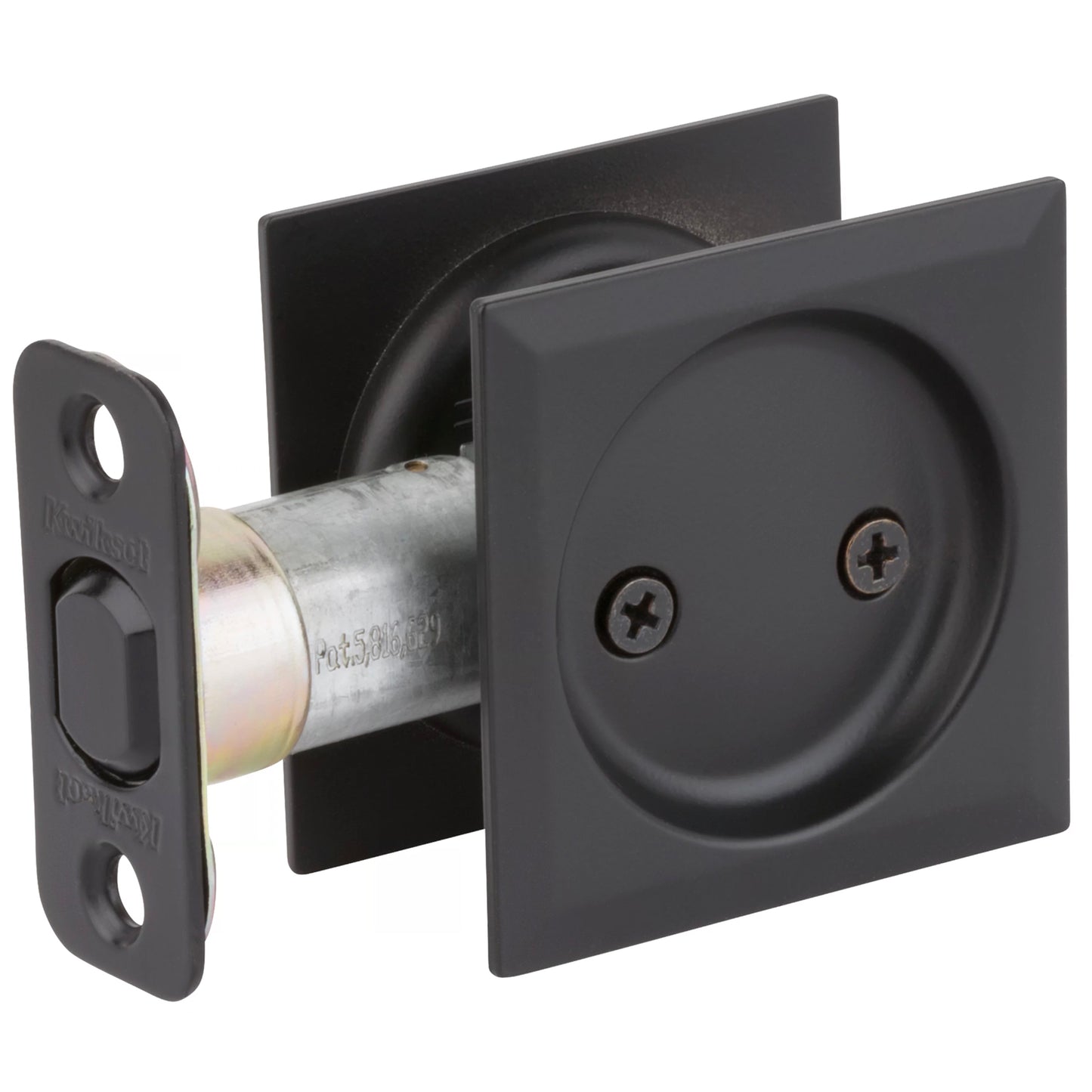 Kwikset 93340 Square Pocket Door Lock in Matte Black Finish