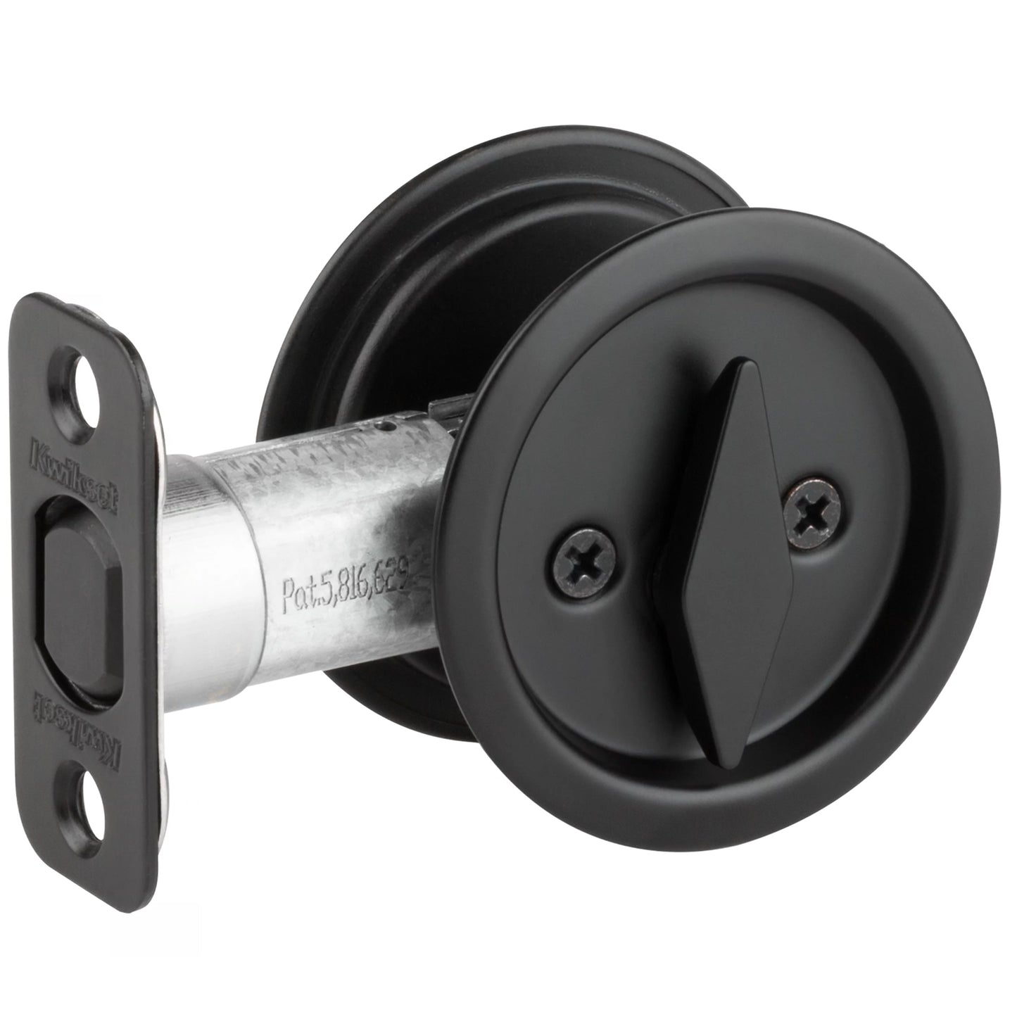 Kwikset 93350 Round Pocket Door Lock for Interior Doors in Matte Black Finish