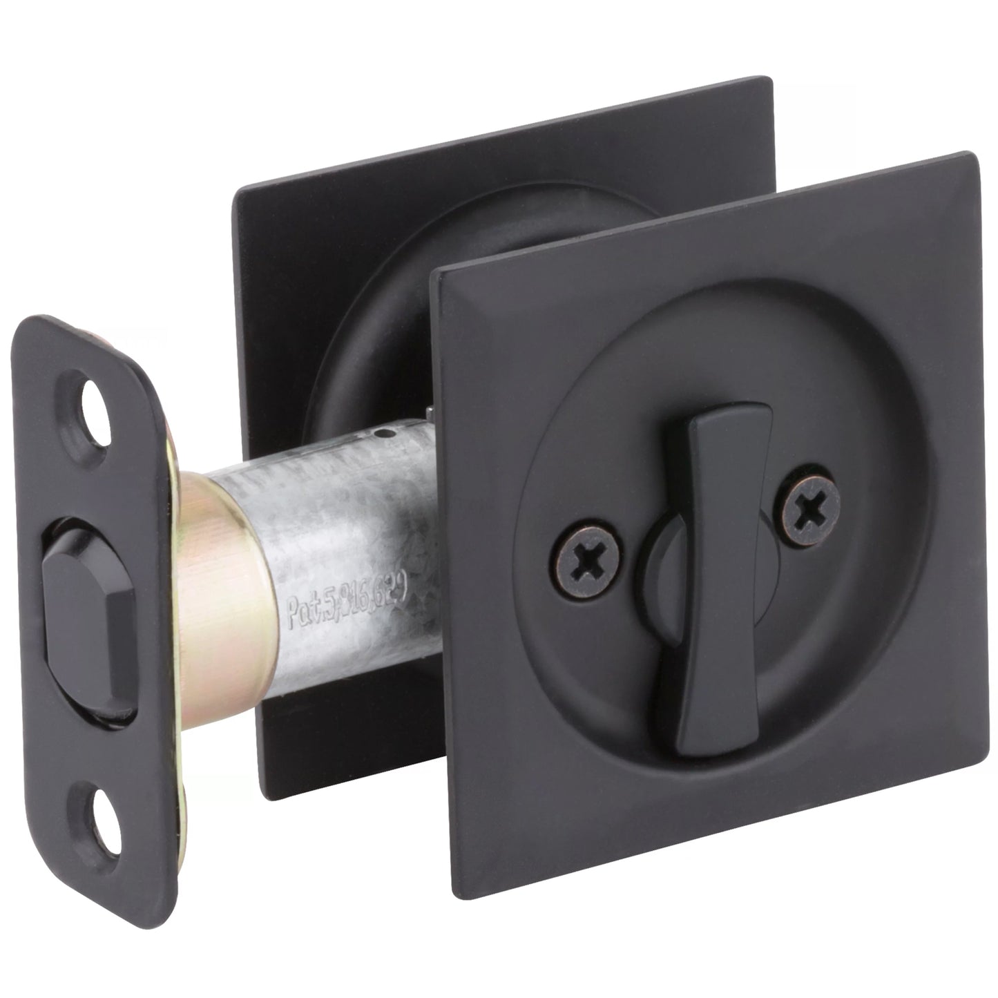 Kwikset 93350 Square Pocket Door Lock in Matte Black Finish