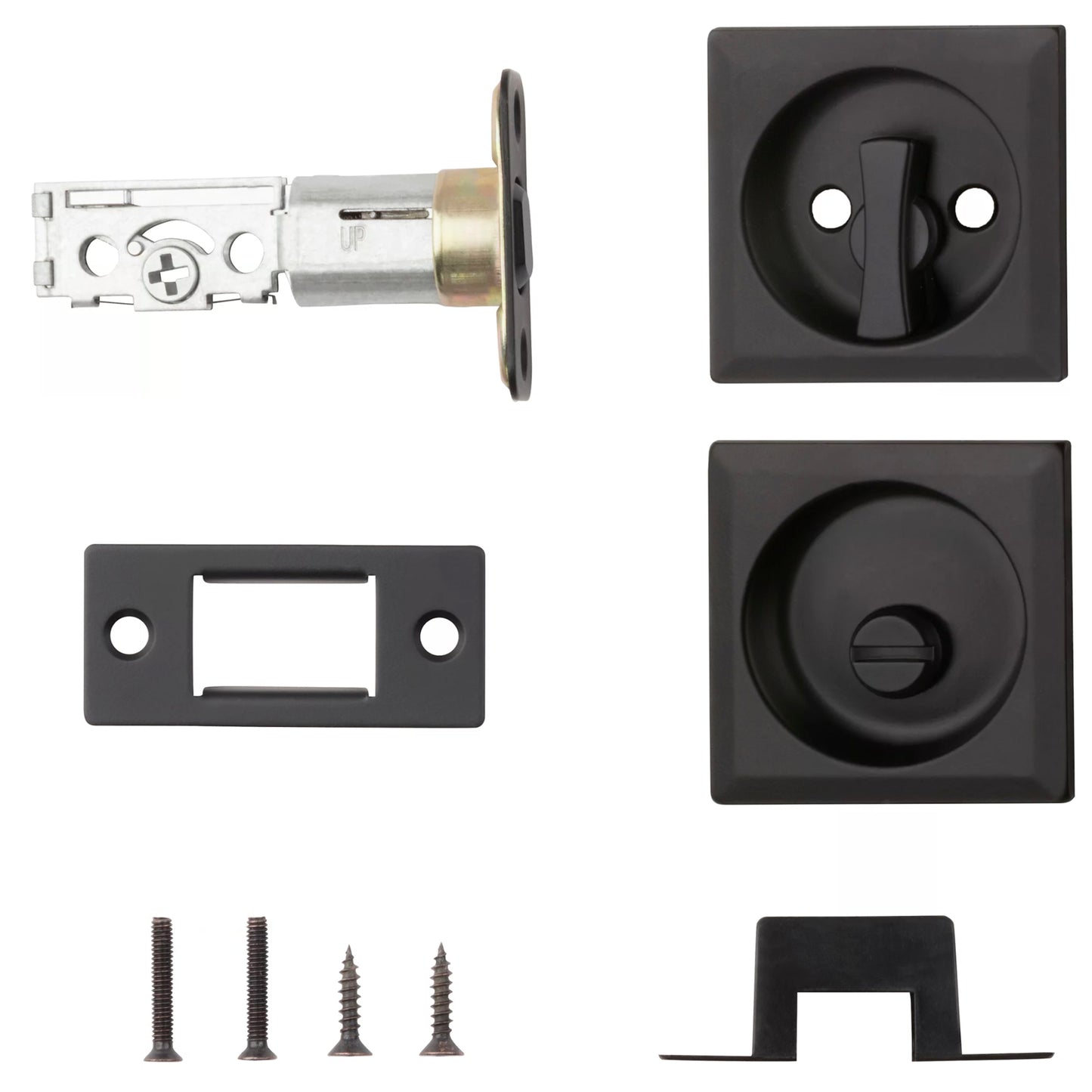 Kwikset 93350 Square Pocket Door Lock in Matte Black Finish