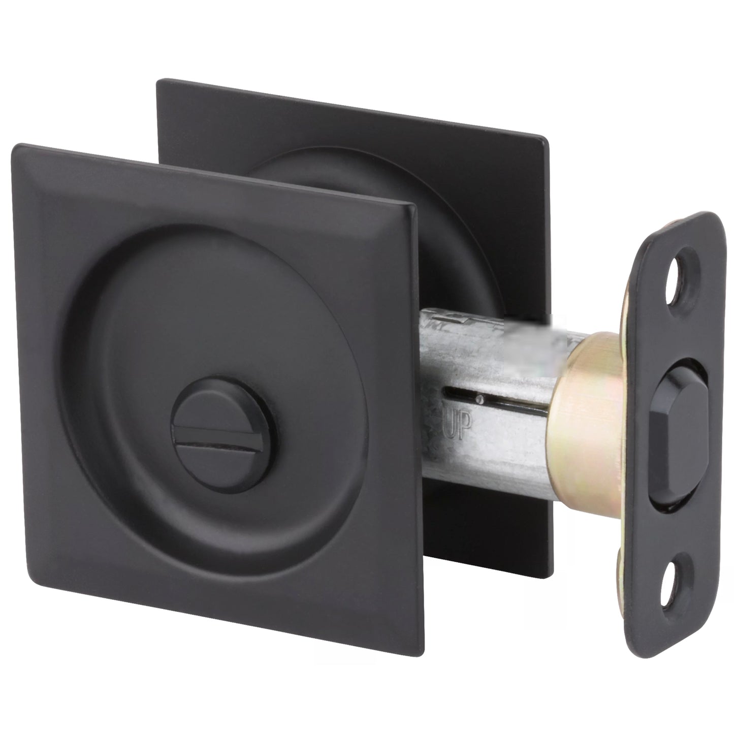 Kwikset 93350 Square Pocket Door Lock in Matte Black Finish