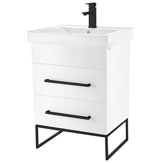 Fine Fixtures Concordia 24" Bathroom Vanity with Sink in Matte White with Black Hardware