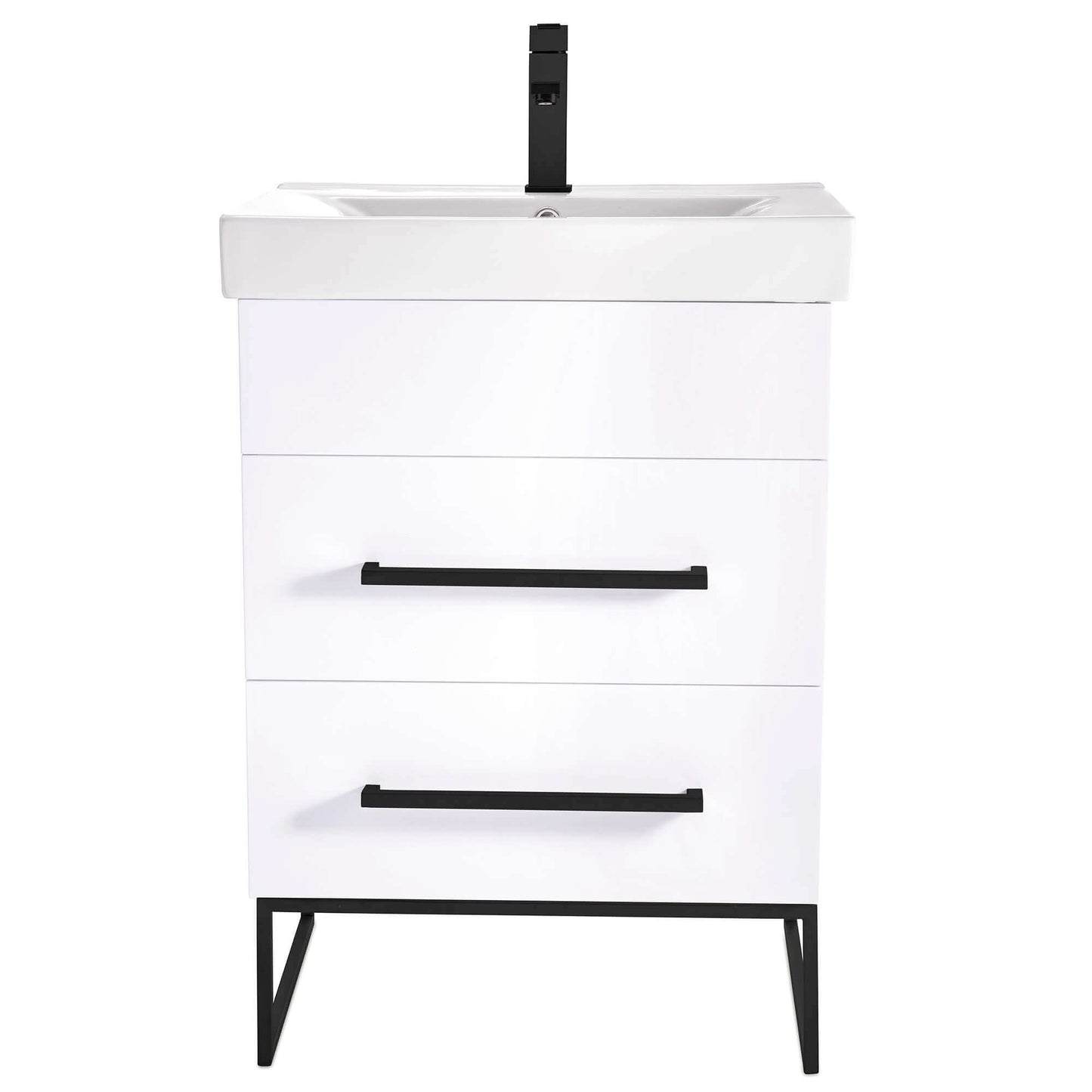 Fine Fixtures Concordia 24" Bathroom Vanity with Sink in Matte White with Black Hardware