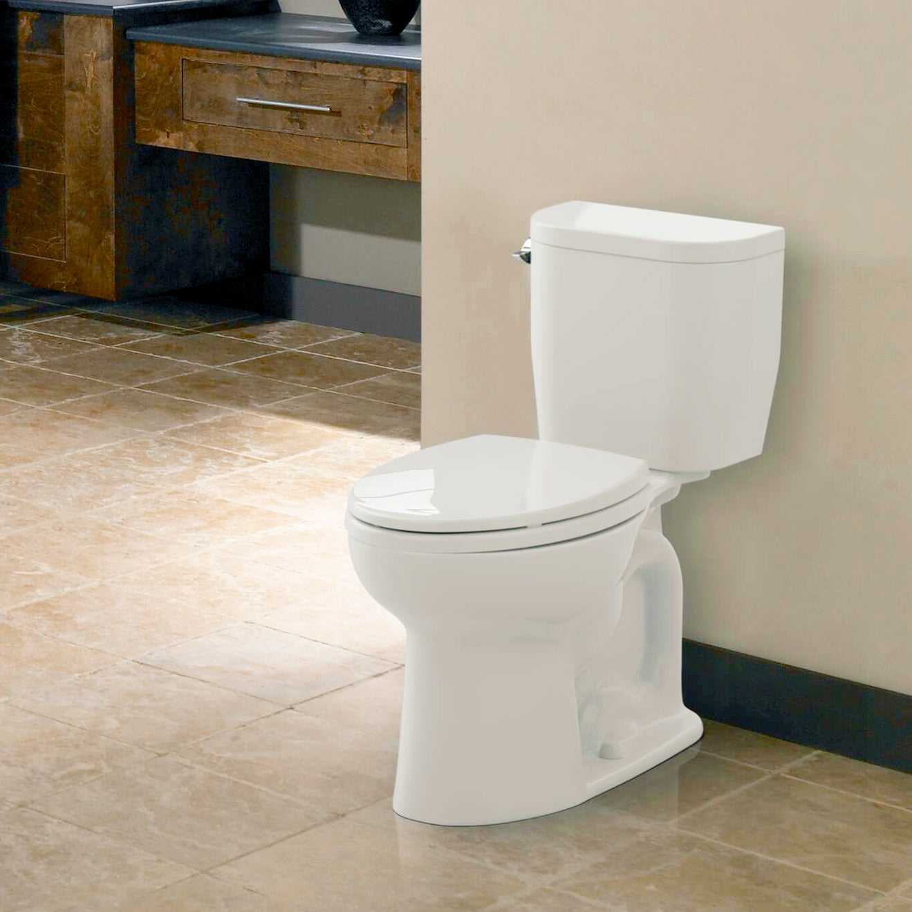 TOTO Entrada Close Coupled Elongated Two Piece Toilet Universal Height, White (Less Seat)