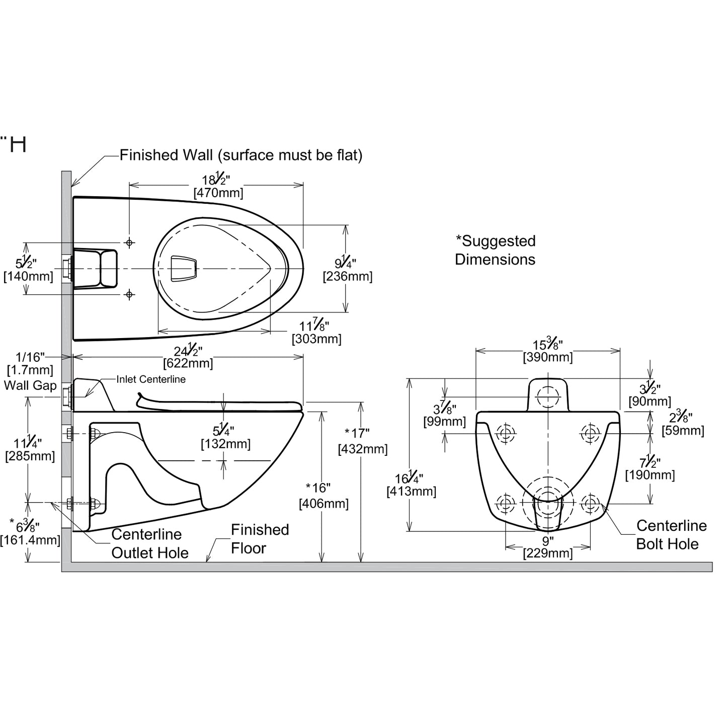 TOTO High Efficiency Wall Mount Commercial Flushometer Toilet with Back Spud Inlet