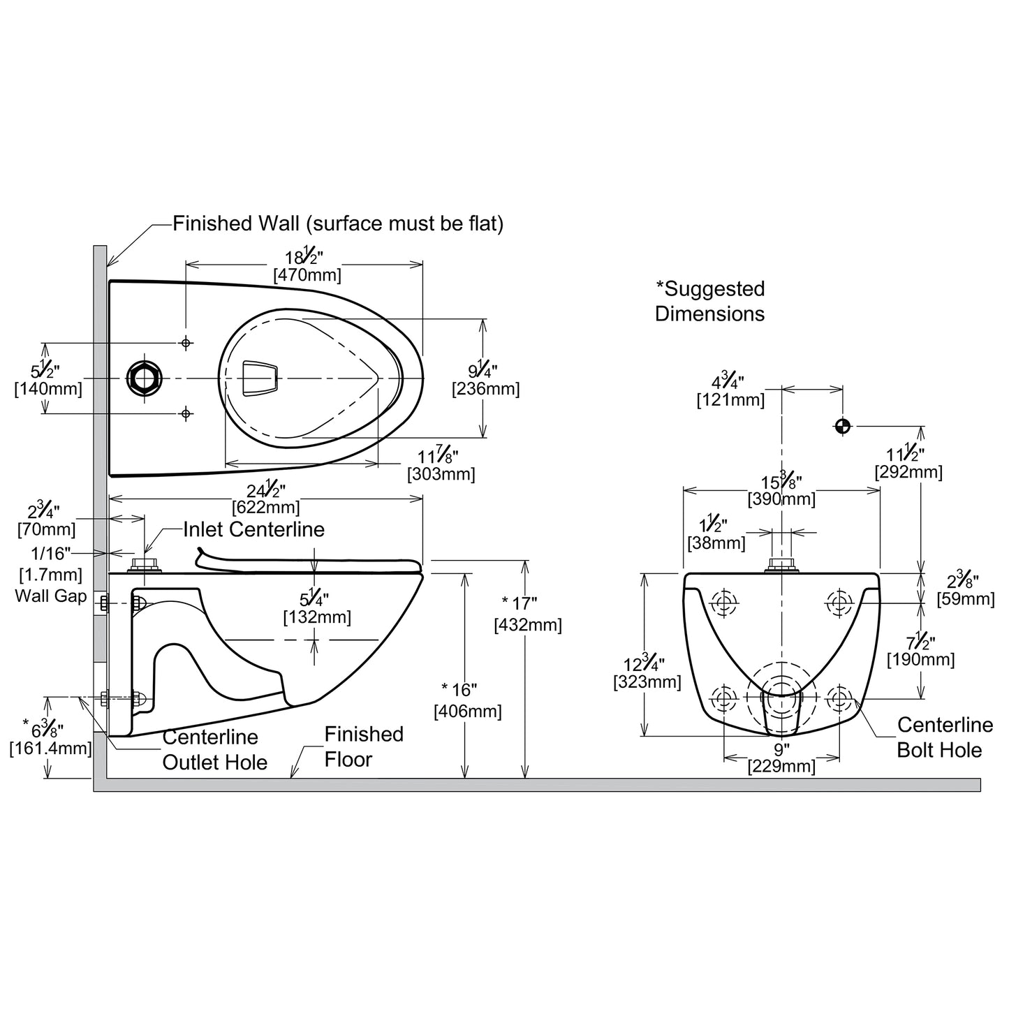 TOTO High Efficiency Wall Mount Commercial Flushometer Toilet with Top Spud Inlet