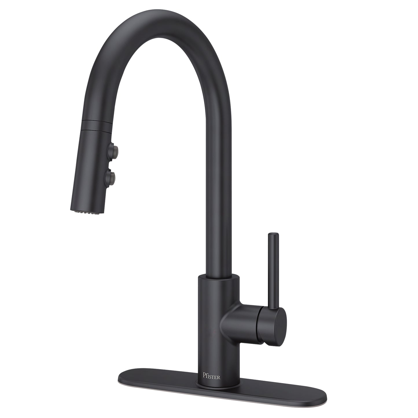 Pfister Stellen 1-Handle Pull-Down Kitchen Faucet in Matte Black Finish with Deck Plate