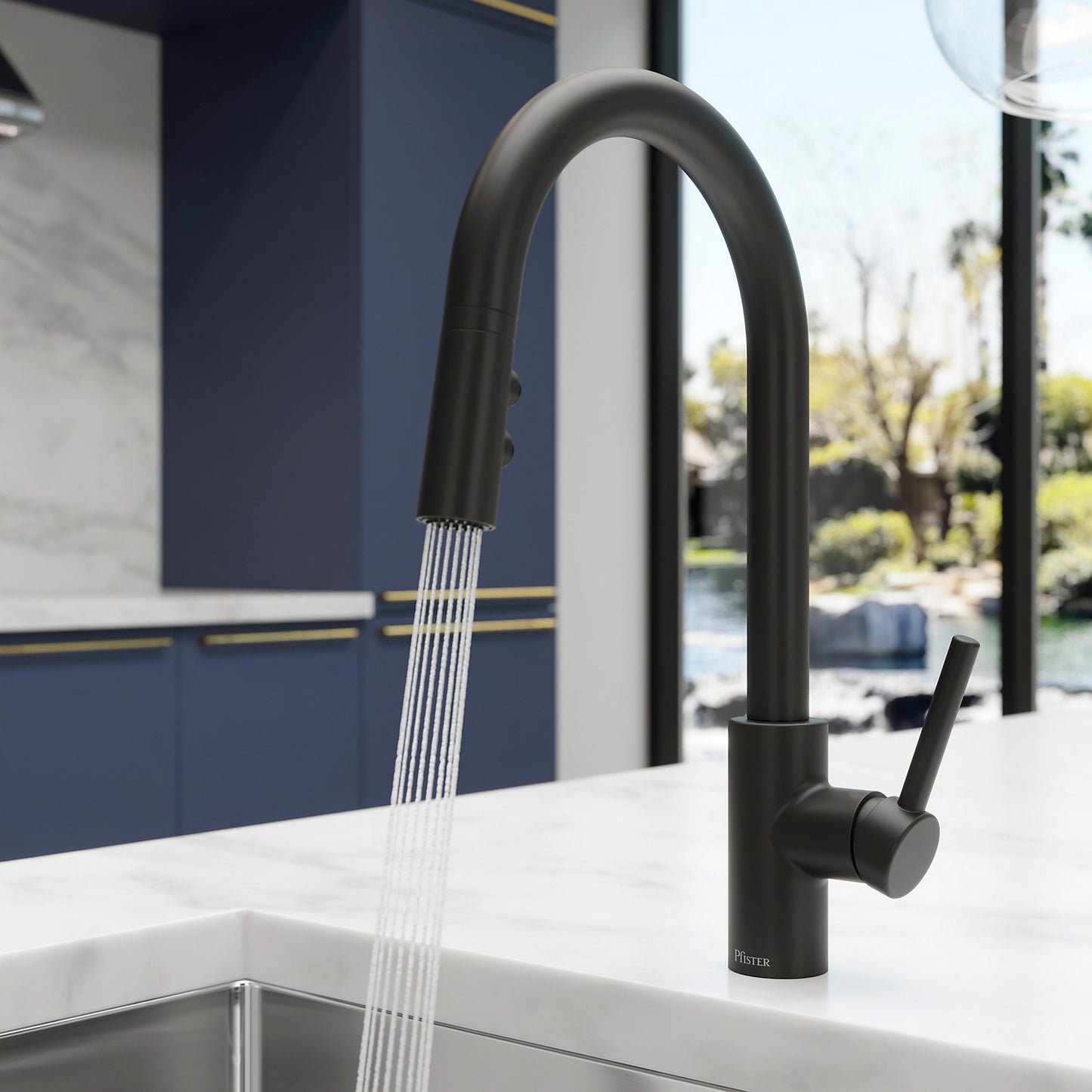 Pfister Stellen 1-Handle Pull-Down Kitchen Faucet in Matte Black Finish with Deck Plate