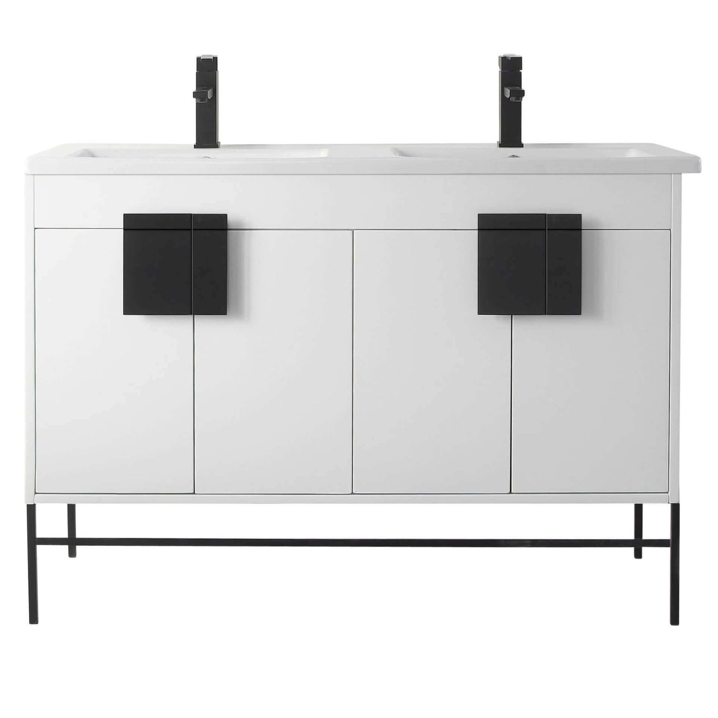 Fine Fixtures Shawbridge 48" Bathroom Vanity with Double Sink, White with Black Hardware