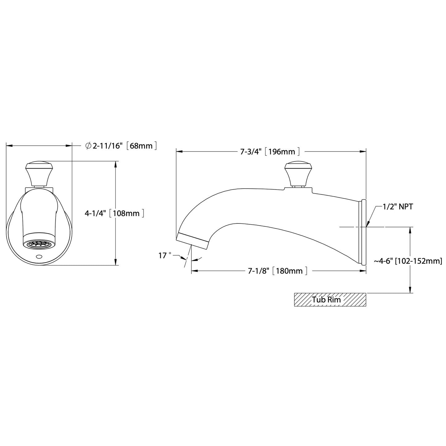 TOTO Silas Diverter Tub Spout with Laminar Flow in Brushed Nickel