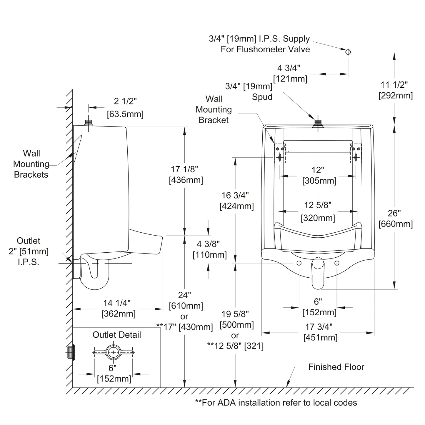 TOTO Commercial Washout Ultra High Efficiency ADA Urinal with Top Spud