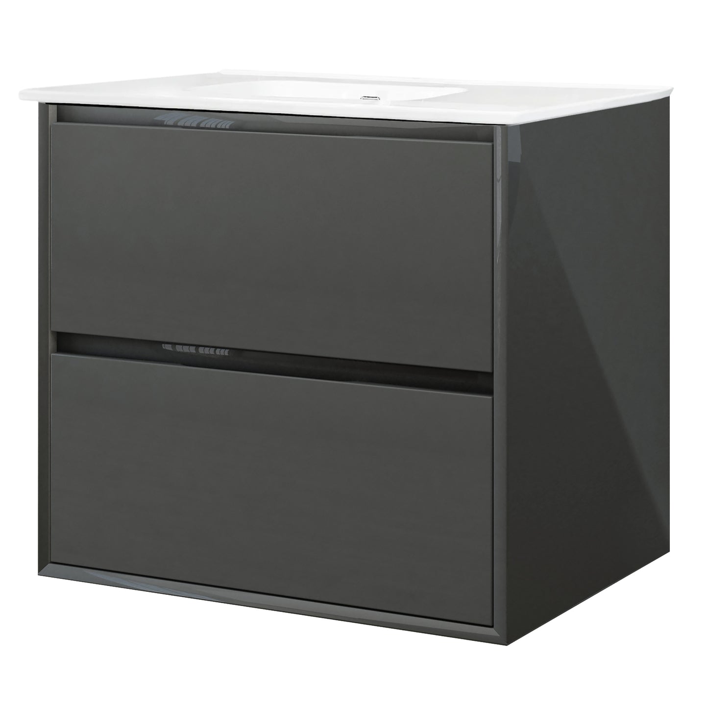 Baden Haus "Glass" 24" Two-Drawer Wall-Hung Bathroom Vanity Cabinet with Top/Sink, Anthracite