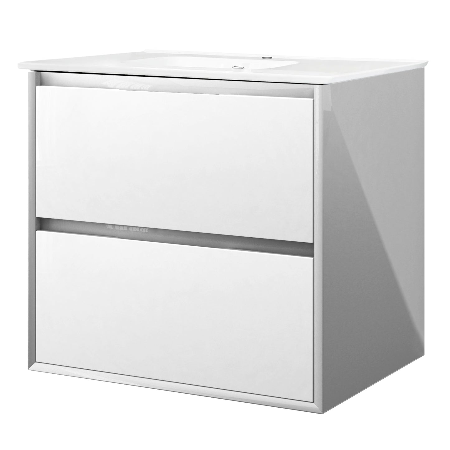 Baden Haus "Glass" 24" Two-Drawer Wall-Hung Bathroom Vanity Cabinet with Top/Sink, Gloss White