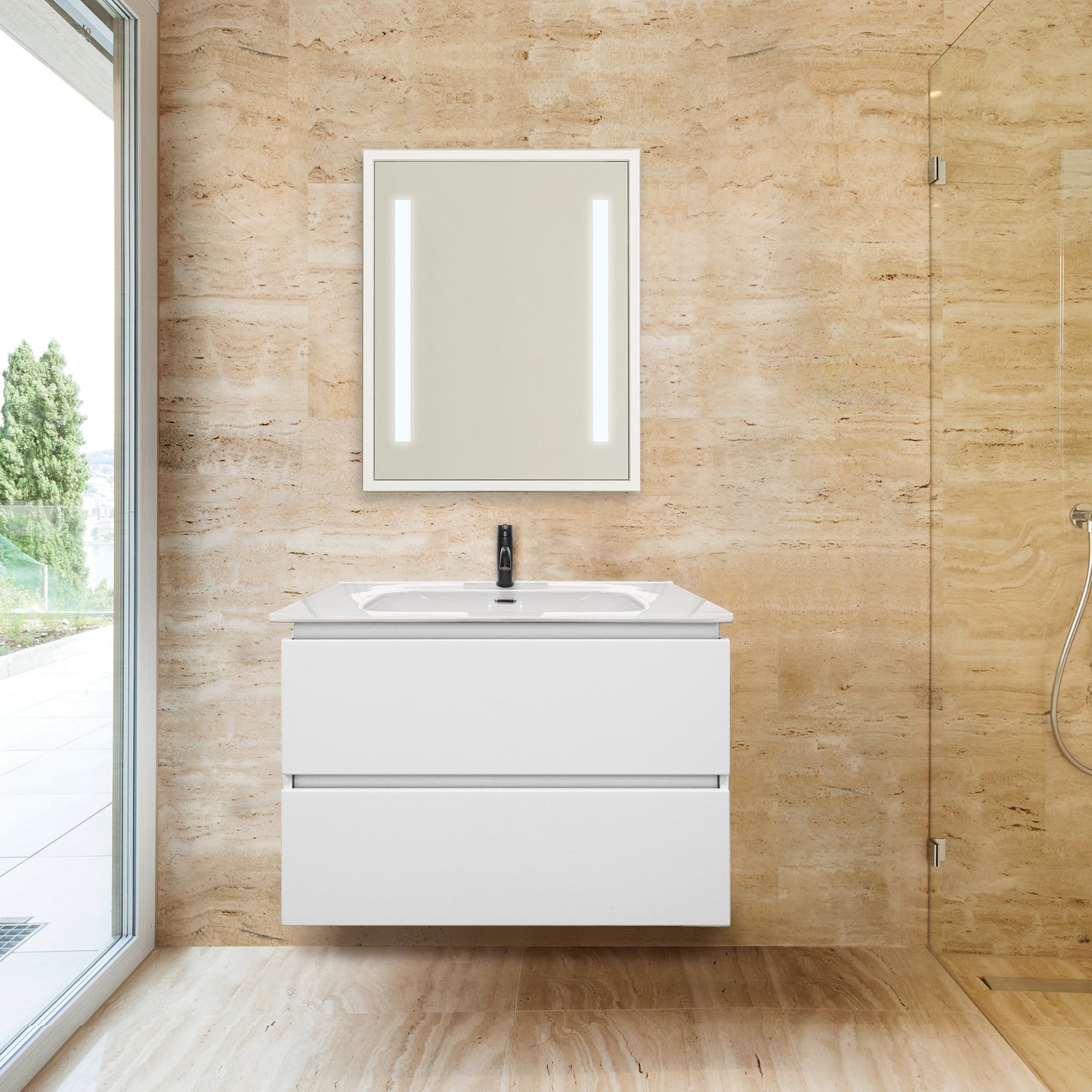 Baden Haus AVRIL Bathroom Vanity with Sink and 2 Smooth Closing Drawers, Matte White